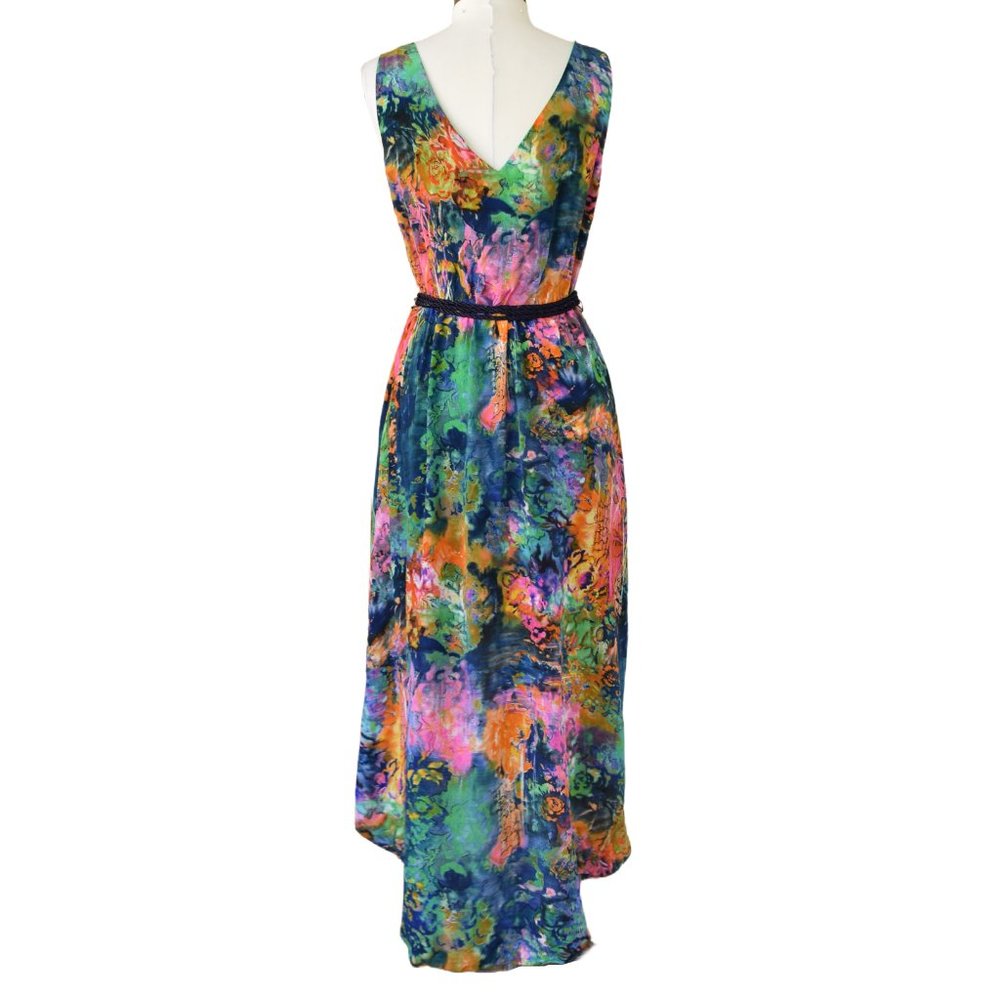 Suzi Chin Maggie Boutique Silk Watercolor Sleeveless High Low Faux Wrap … - Picture 5 of 12